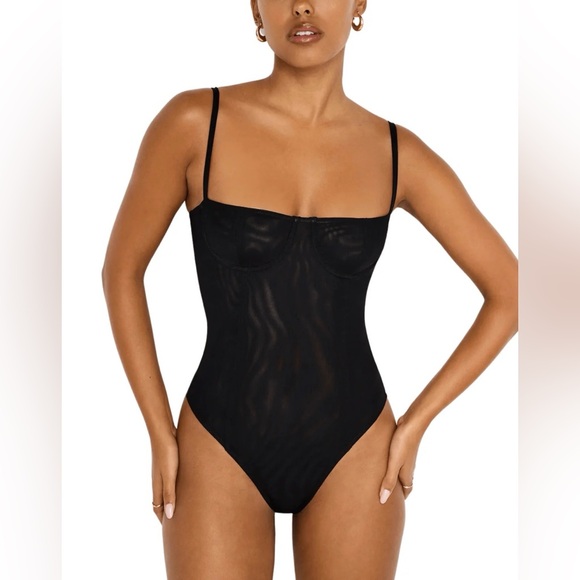 Good American Corset Mesh Bodysuit in Black001 Size Small (NWT) - Picture 5 of 10